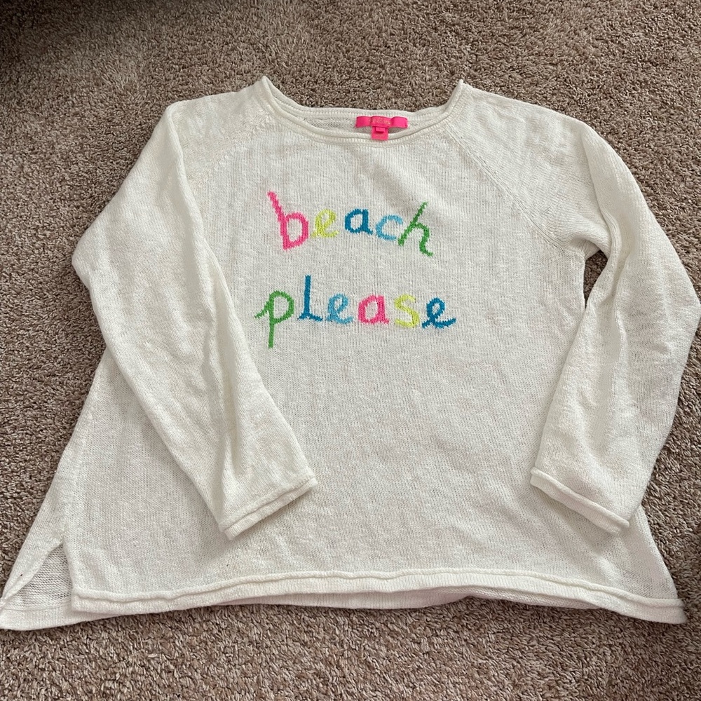 Lilly Pulitzer White Sweatshirt with Colorful 'Beach Please' Design